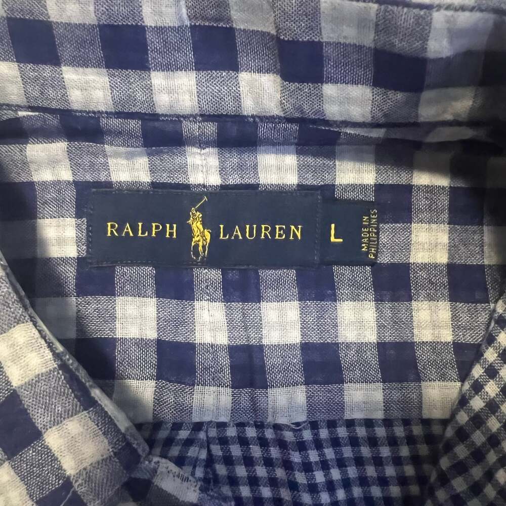 Ralph Lauren Blue Gingham Patterned Cotton Button Down Shirt Size LARGE - Picture 6 of 7
